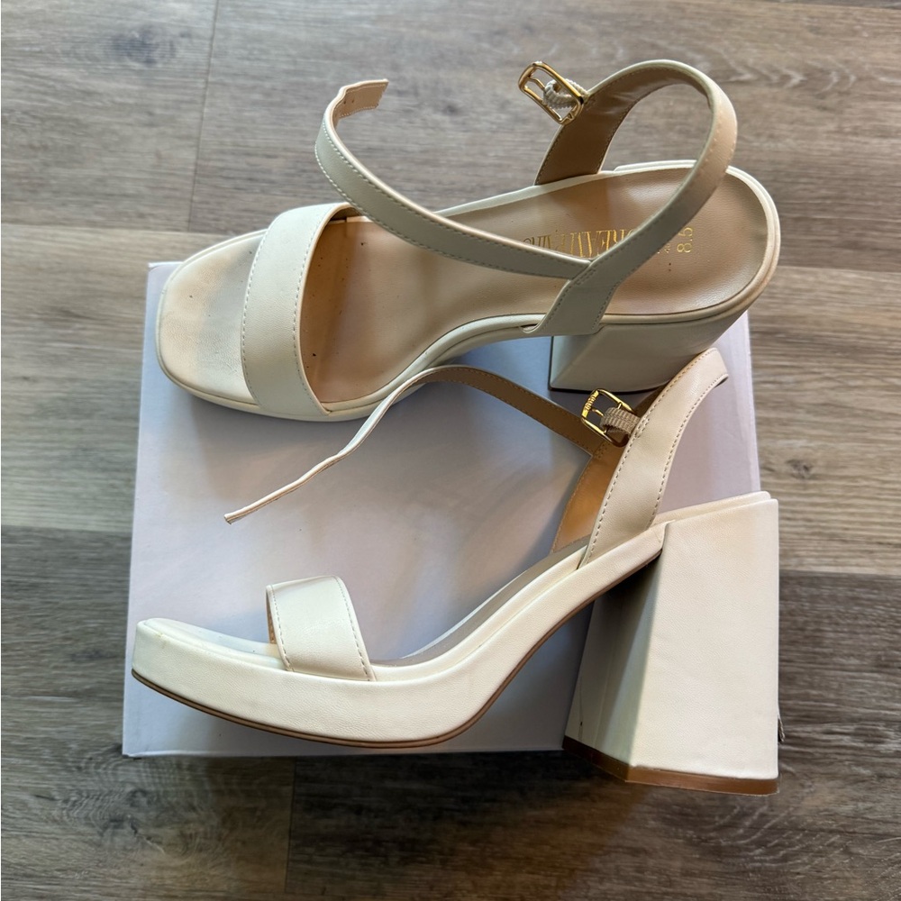 DREAM PAIRS White Platform Chunky High Heels Block Open Toe size 8.5